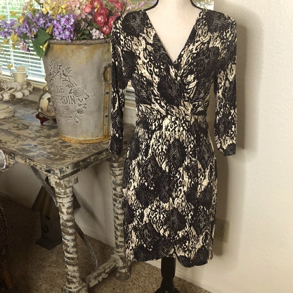 TART Black and Tan Faux Wrap Dress